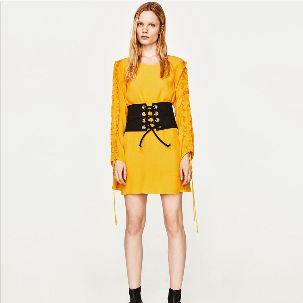 New Zara Trafaluc Dress With Frilled Sleeves in Yellow Women's Size M